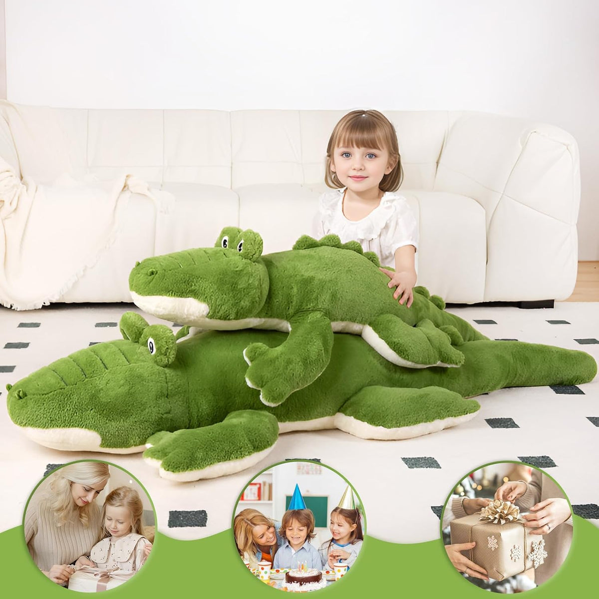 FFxiong Almohada de cuerpo largo de cocodrilo grande verde de 48 pu...