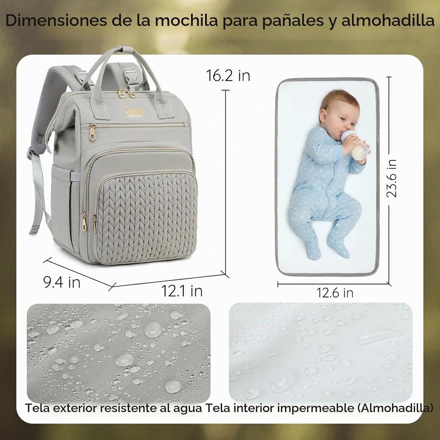 AIJIEKE Bolsa de pañales, mochila grande para pañales de bebé de ap...