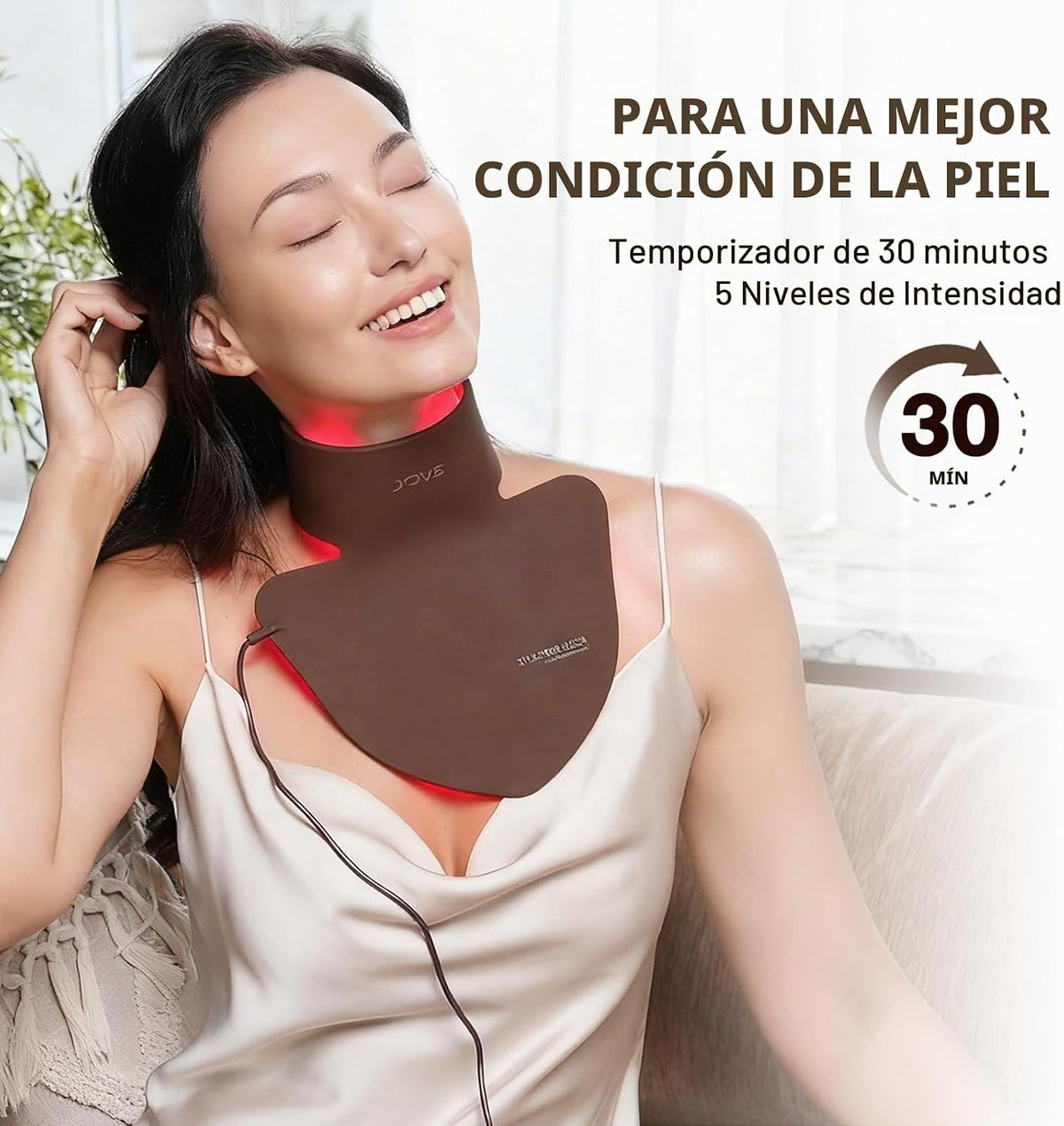 JOVS Máscara LED para cuello y pecho, terapia de luz roja LED para...