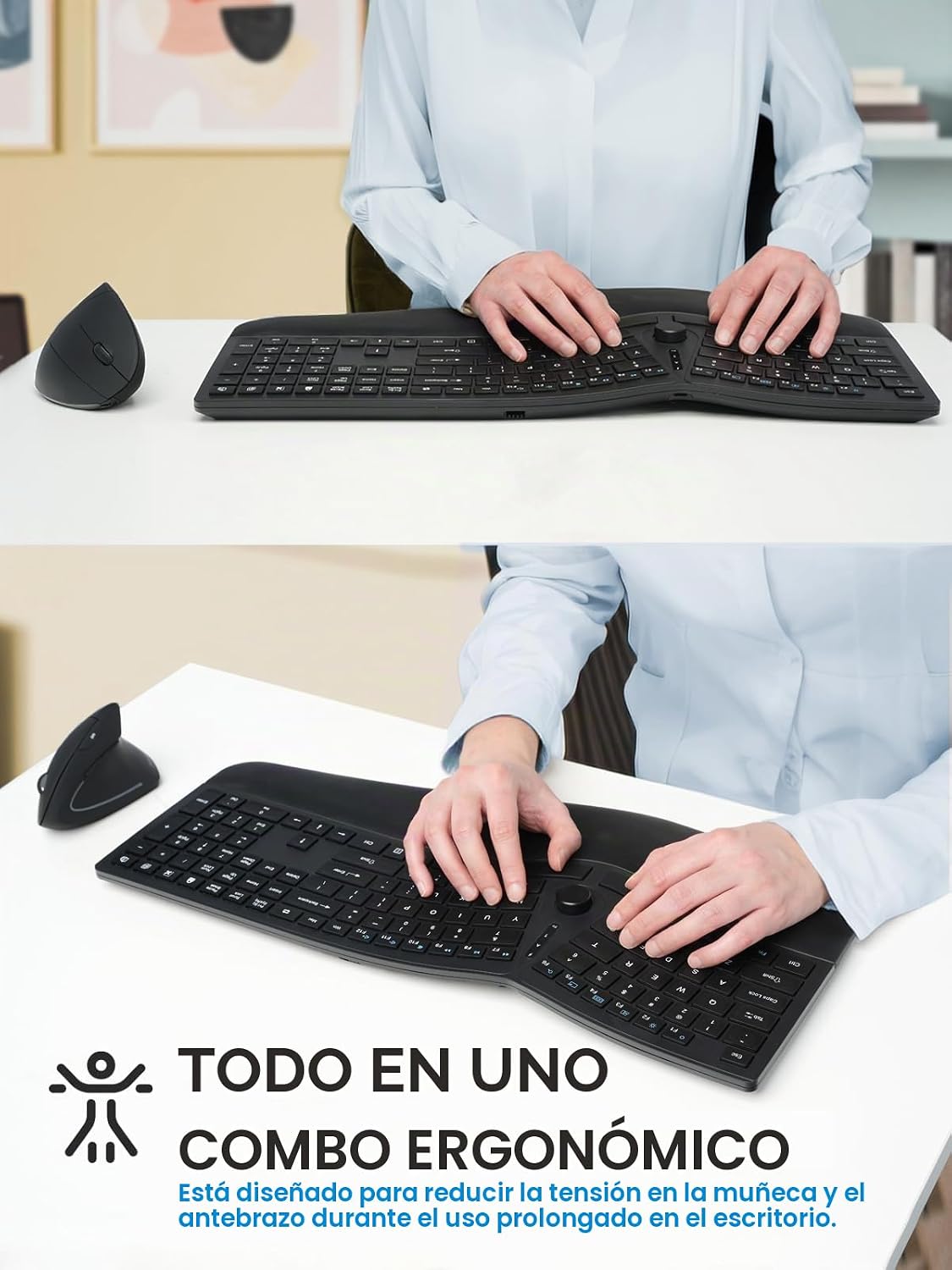 Perixx Periduo-614US, combo de teclado ergonómico silencioso inalám...