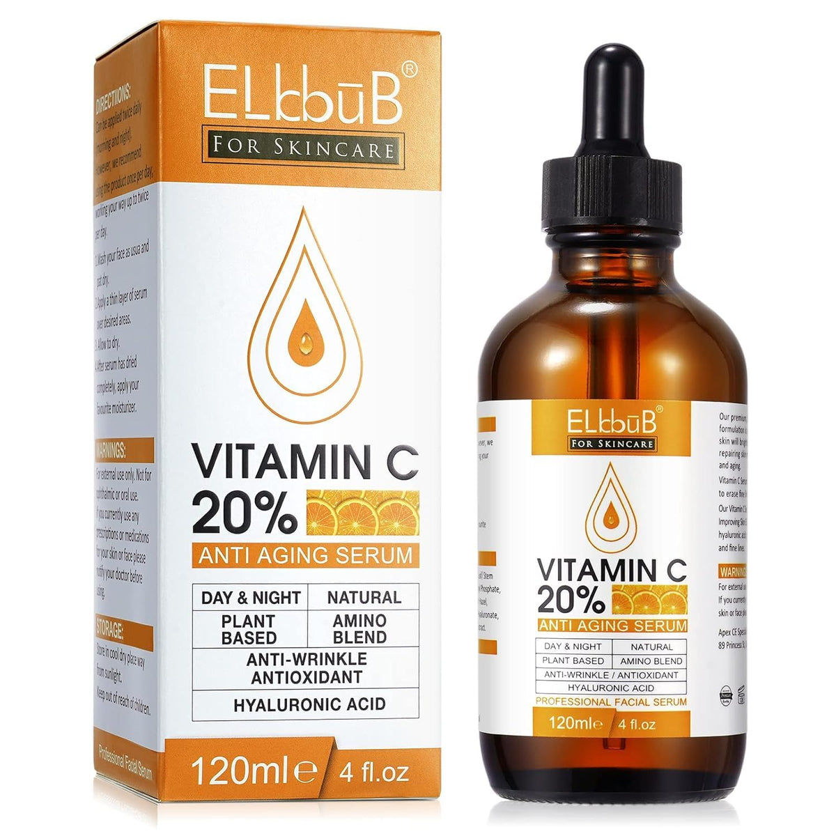 Suero de vitamina C premium al 20% para la cara con ácido hialuróni...