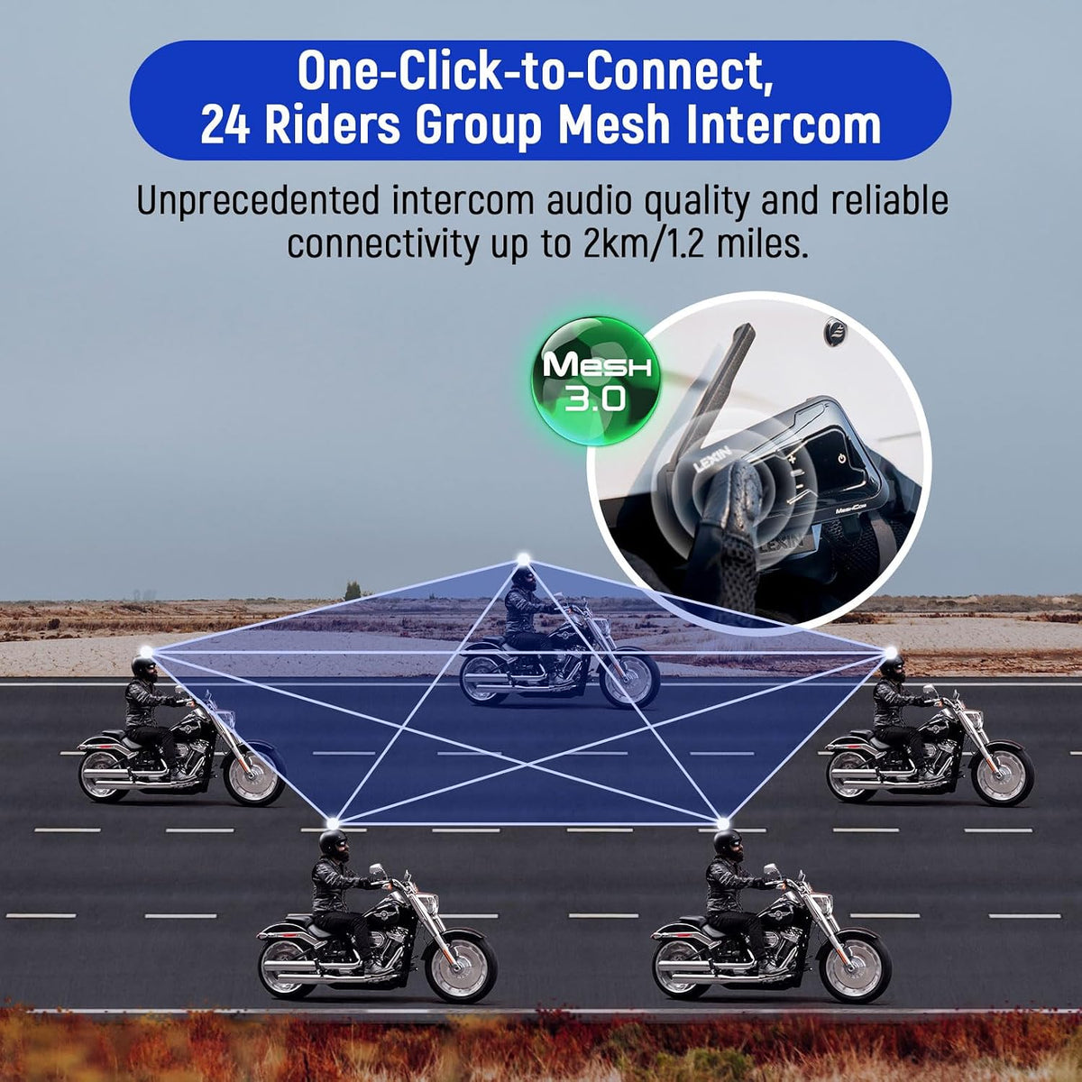 LEXIN MeshCom - Auriculares Bluetooth para motocicleta, intercomuni...