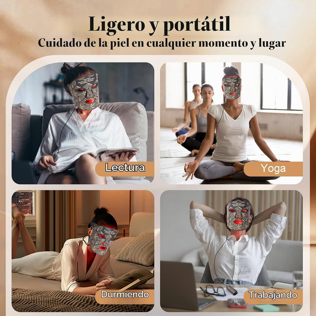 biuufish Terapia de luz roja para la cara, máscara facial LED de 8...