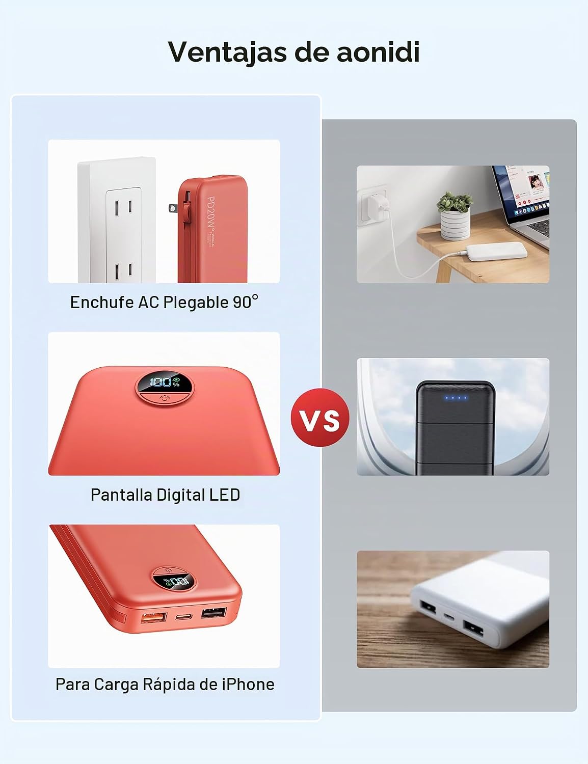 Cargador portátil Power Bank 10000mAh con cables integrados y enchu...