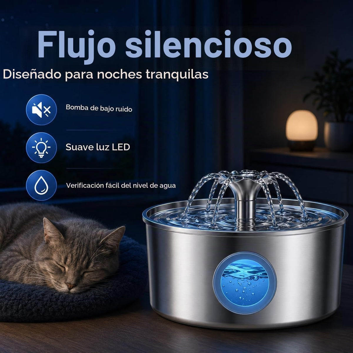 Fuente de agua para gatos, fuente para mascotas de acero inoxidable...