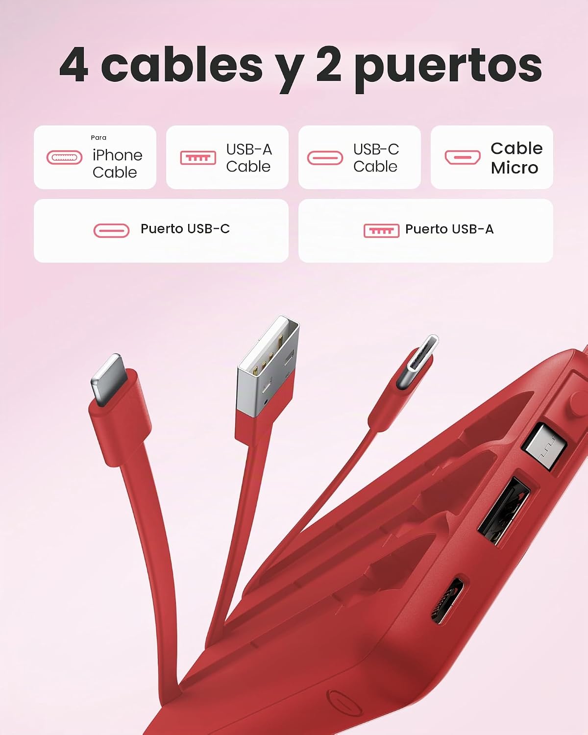 Coowisty Cargador portátil, batería externa con cables, luz de 1000...