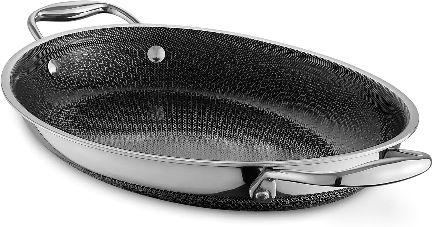 HexClad Sartén híbrida ovalada de 12.5 x 9 pulgadas, apta para lava...