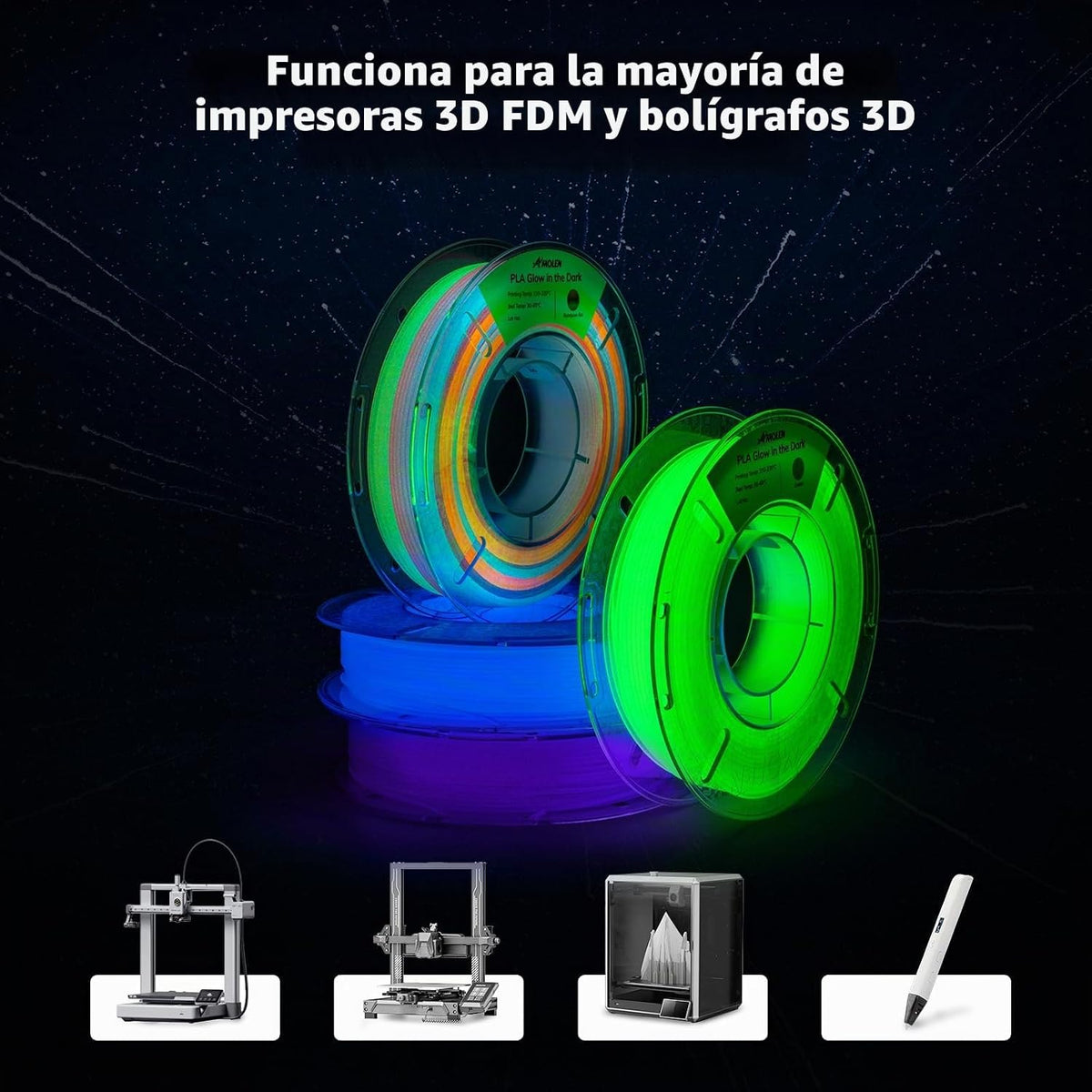 AMOLEN Filamento de impresora 3D que brilla en la oscuridad, paquet...