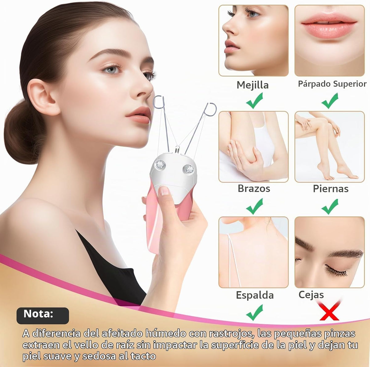 WAYCOM Depilación facial para mujeres, dispositivo de depilación el...