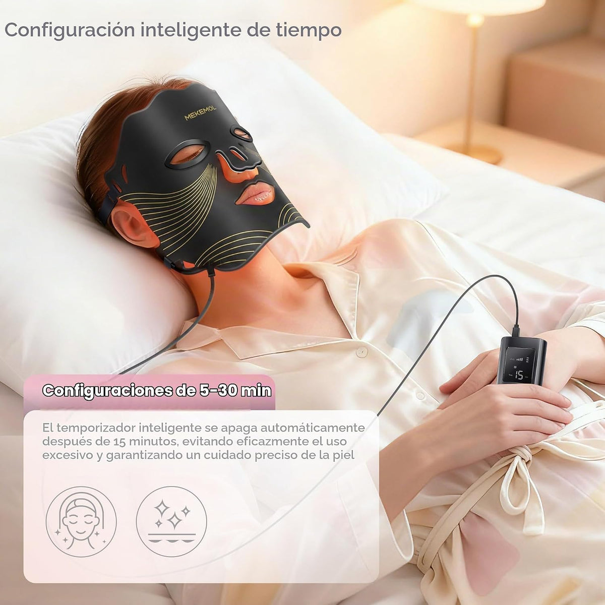 MEKEMOL Máscara de luz roja para cara y cuello con protección ocula...