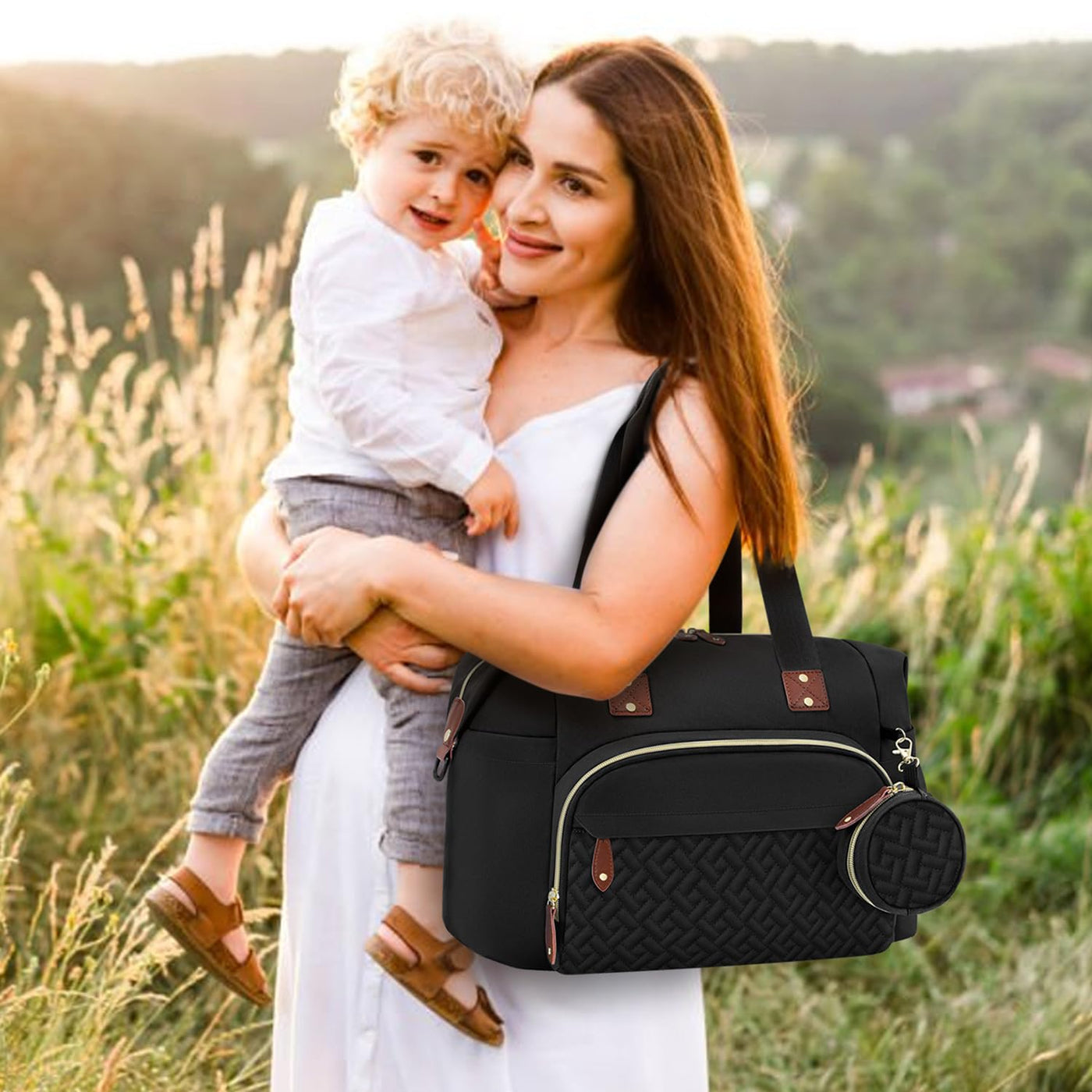 Tenot Bolsa de pañales para bebé, bolsa de viaje para pañales con f...