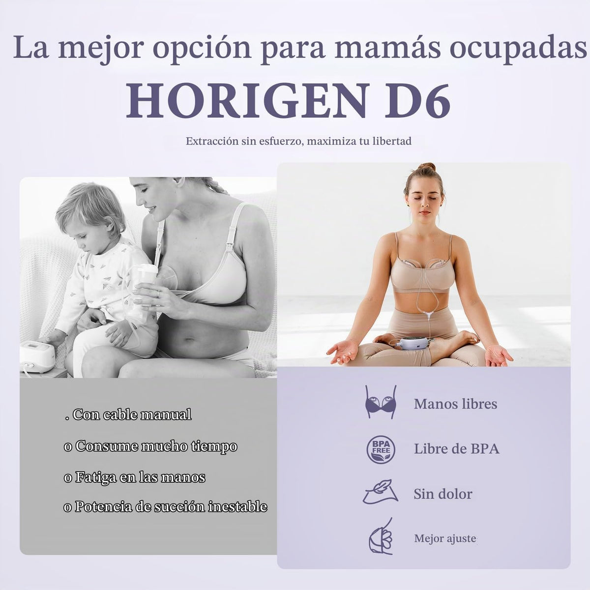 Extractor de Leche D6, Extractor de Leche Ultraligero con Manos Lib...