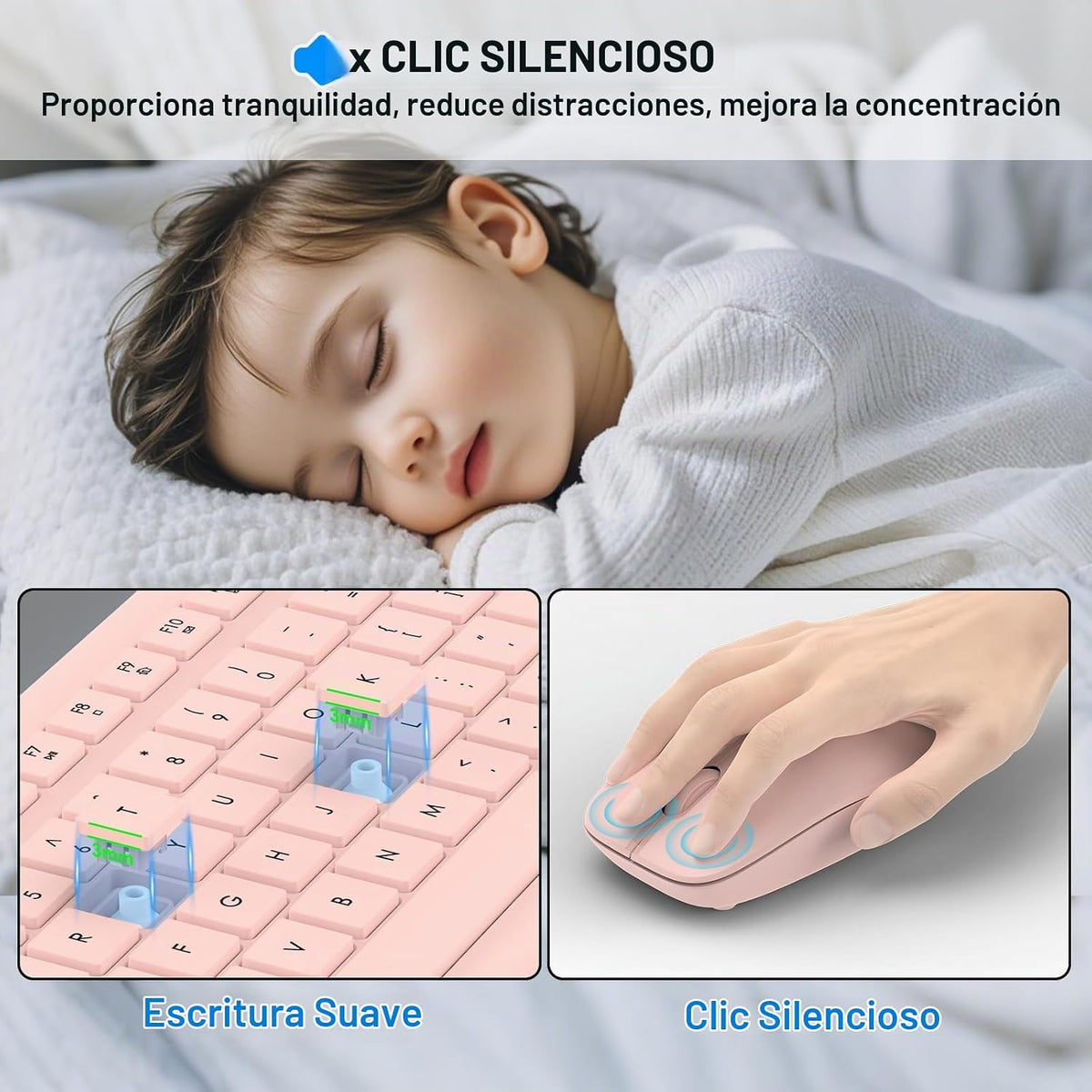 Combo de Teclado y Ratón Inalámbrico, Teclado y Ratón Ergonómico Si...