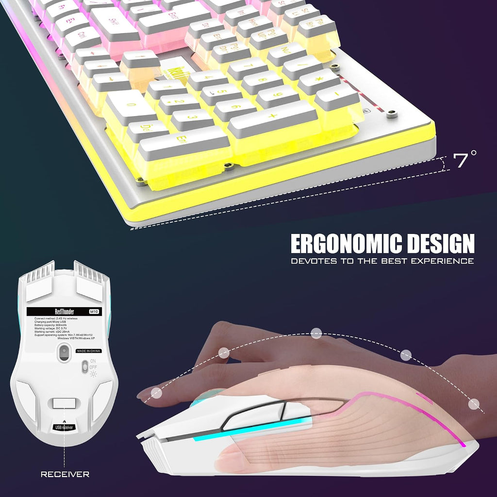 RedThunder K10 Combo de teclado y mouse inalámbricos para juegos, b...