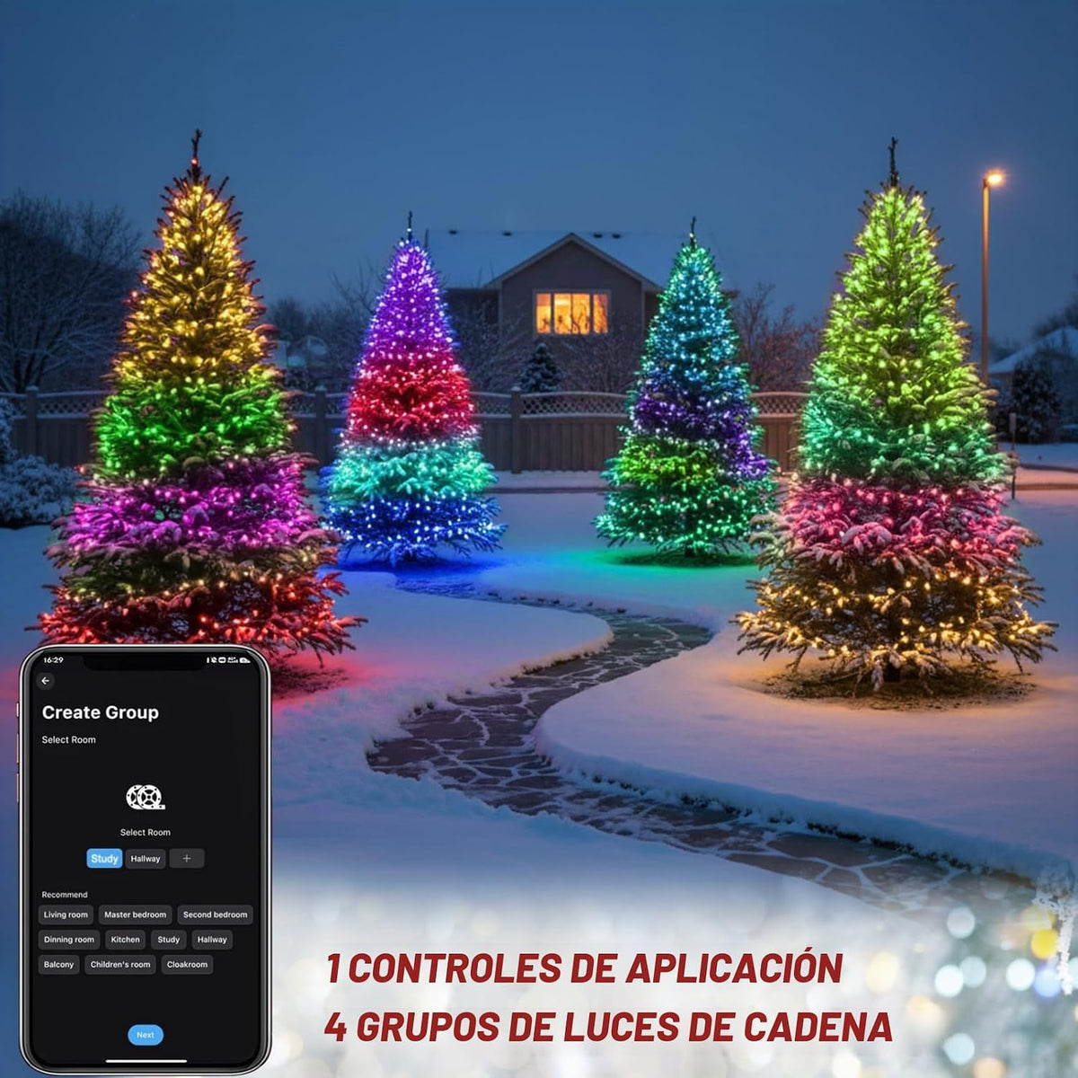 Luces inteligentes para árbol de Navidad, tira de luces navideñas d...