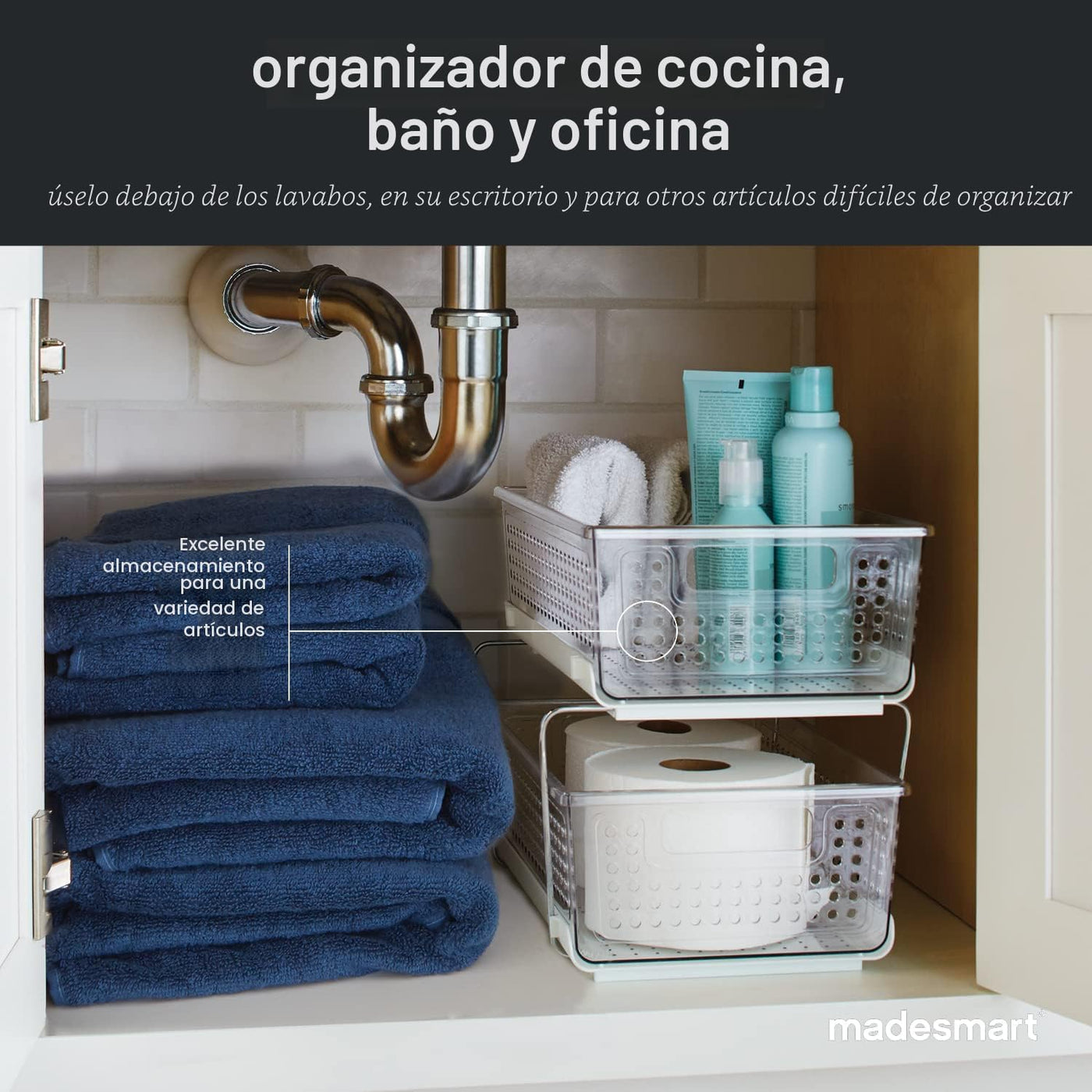 madesmartOrganizador de 2 niveles, cestas de almacenamiento de desl...