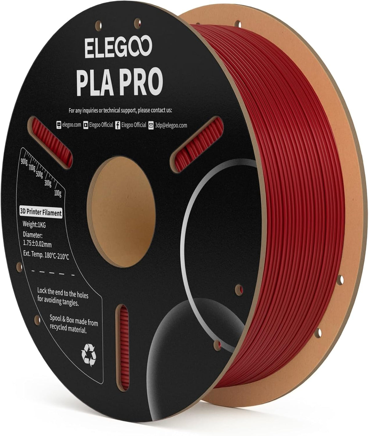 ELEGOO PLA PRO - Filamento de 1\/16 pulgadas, color rojo borgoña, 2...
