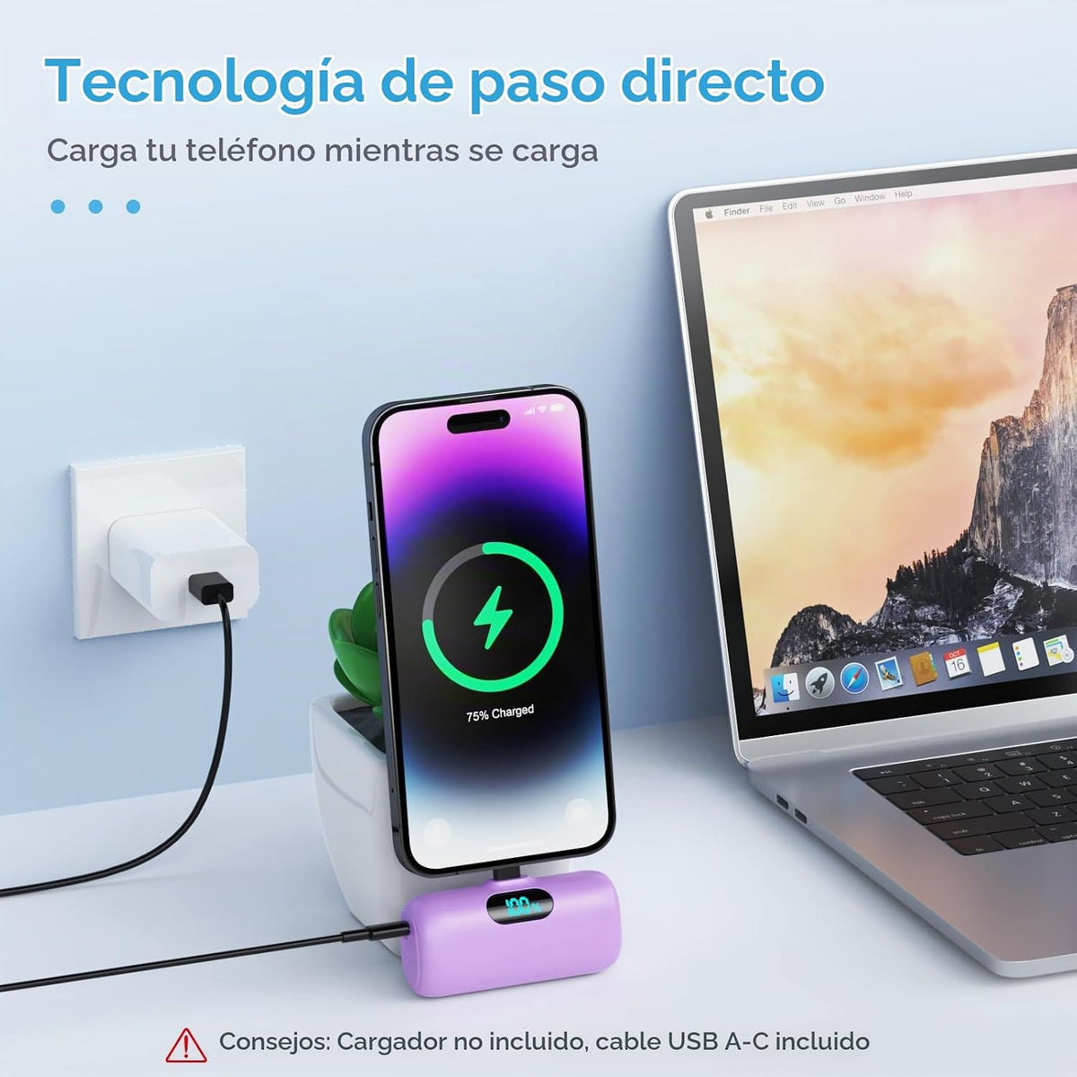 Mini cargador portátil USB C, batería mejorada de carga rápida PD d...