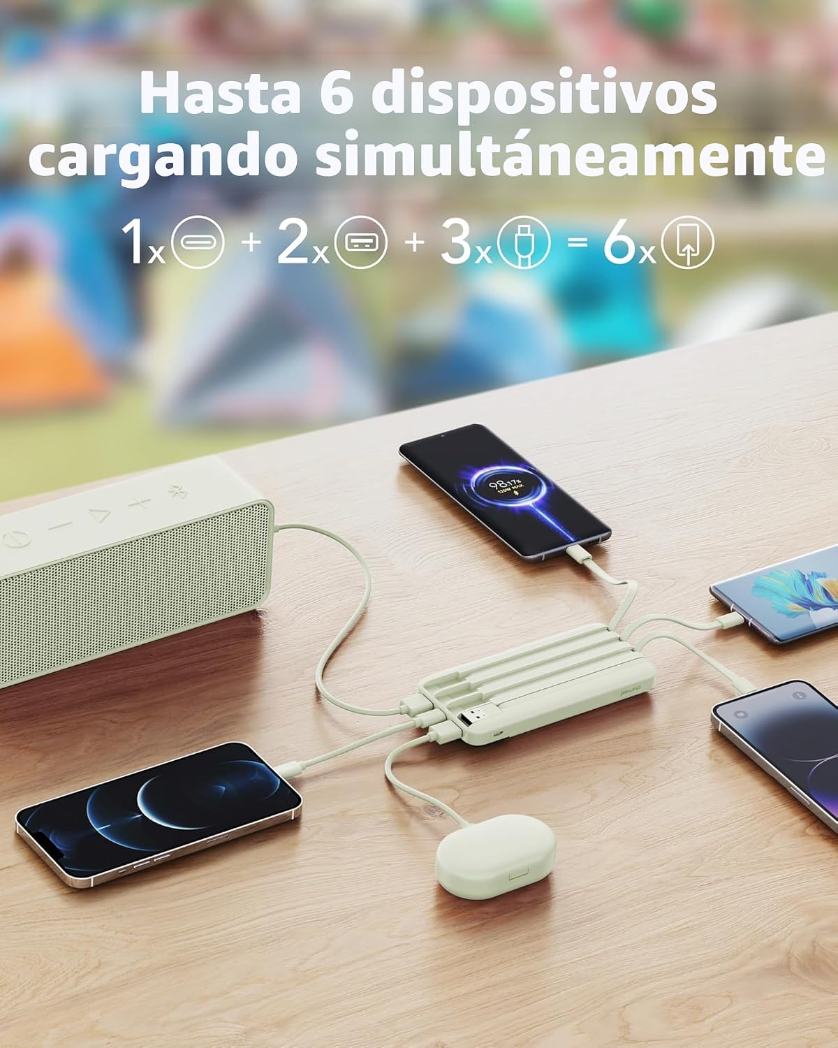 Cargador portátil charmast con cables incorporados X 4, cargador de...