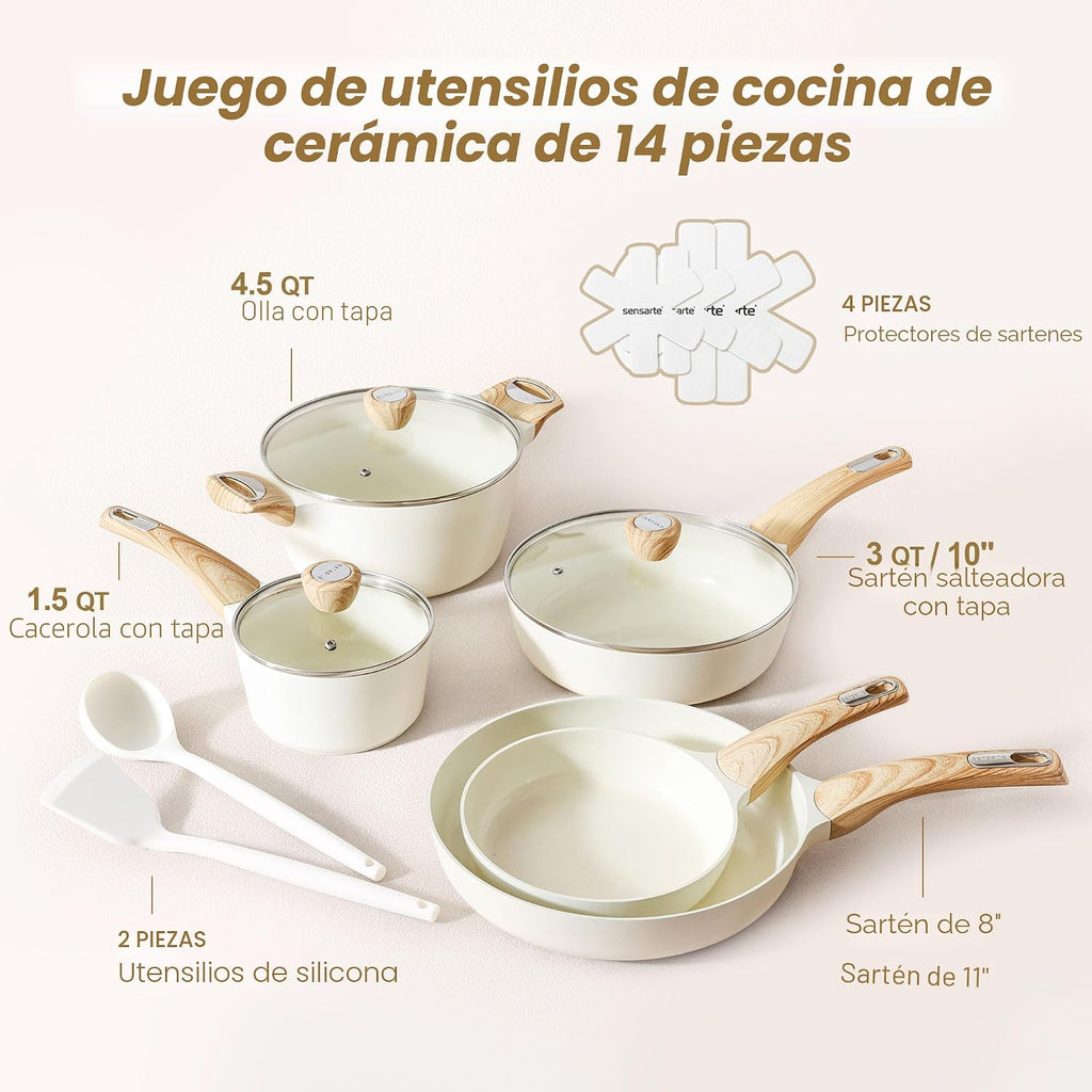 SENSARTE Juego de utensilios de cocina de cerámica, juego de ollas...