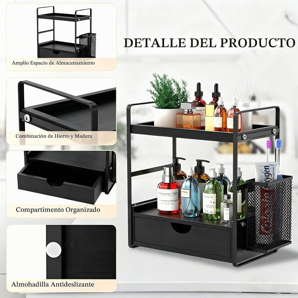 LEMIKKLE Organizador de mostrador de baño con cesta, organizadores...