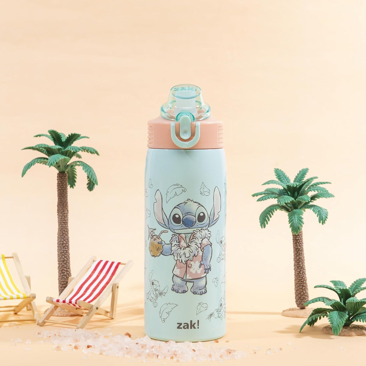 Zak Designs Disney Stitch Sage Botella de agua para niños con pajit...