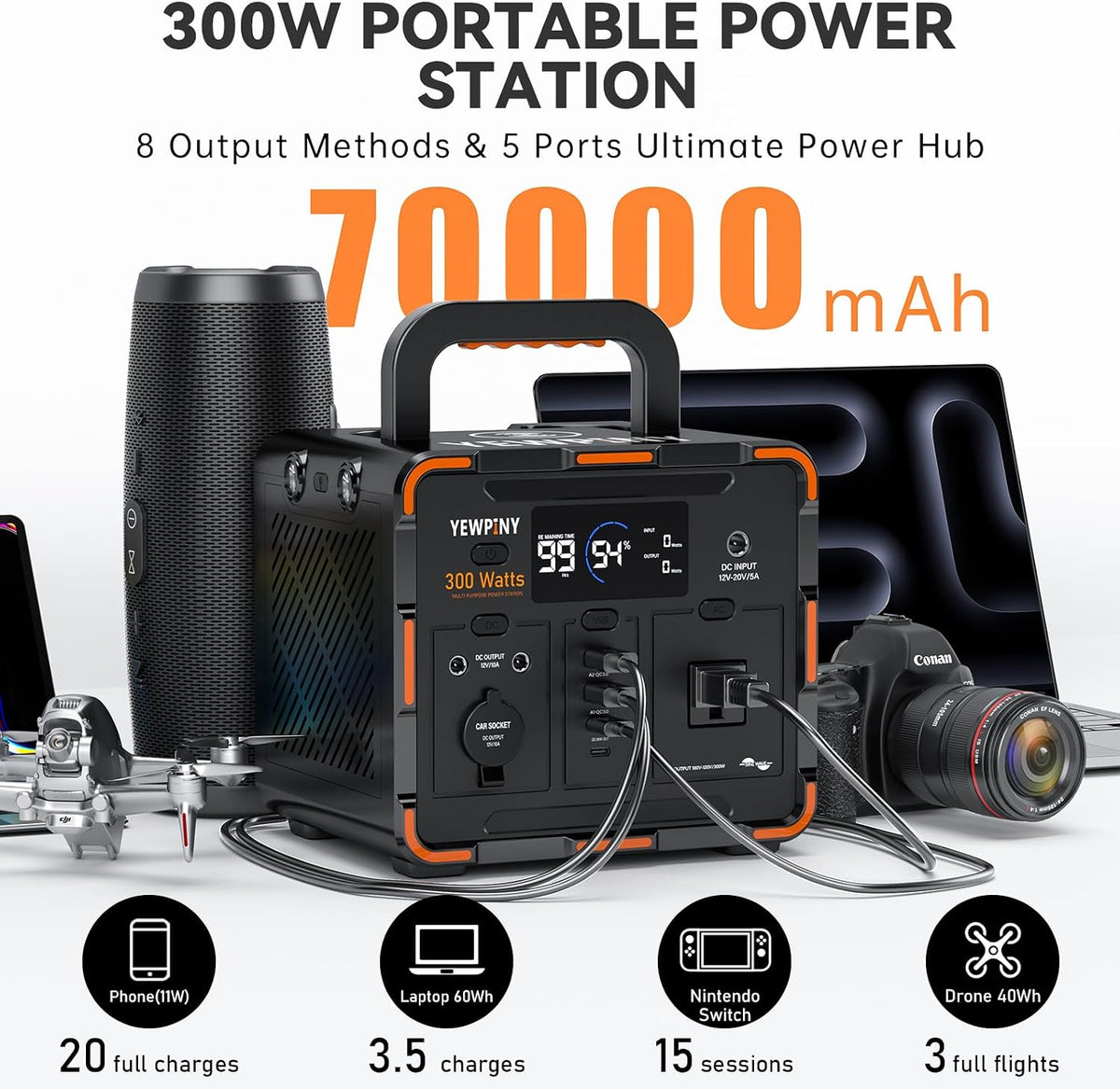 Estación de energía portátil de 300 W, generador solar de 259 Wh, b...
