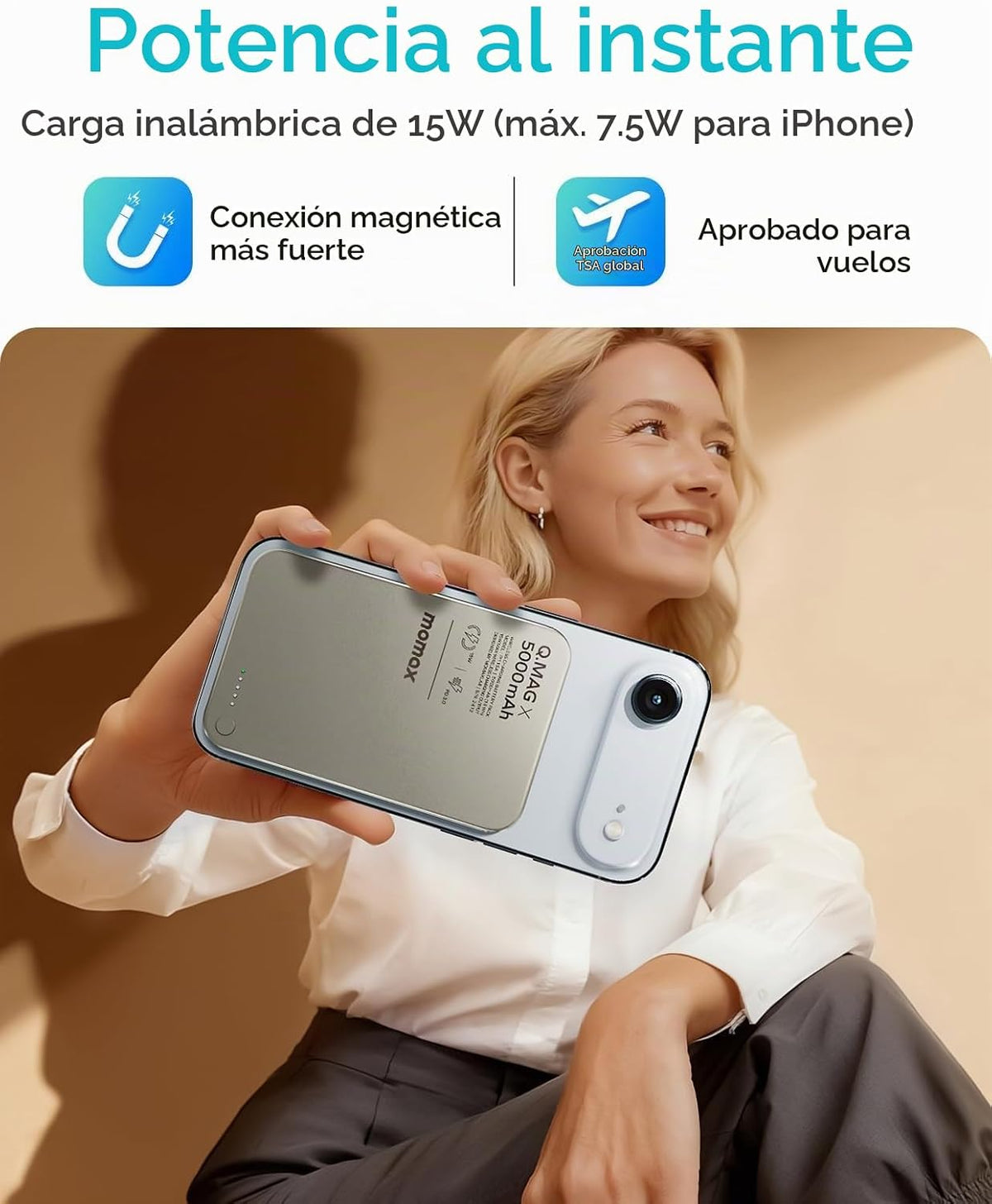 MOMAX Banco inalámbrico magnético del poder, 5000mAh delgado 0,3...