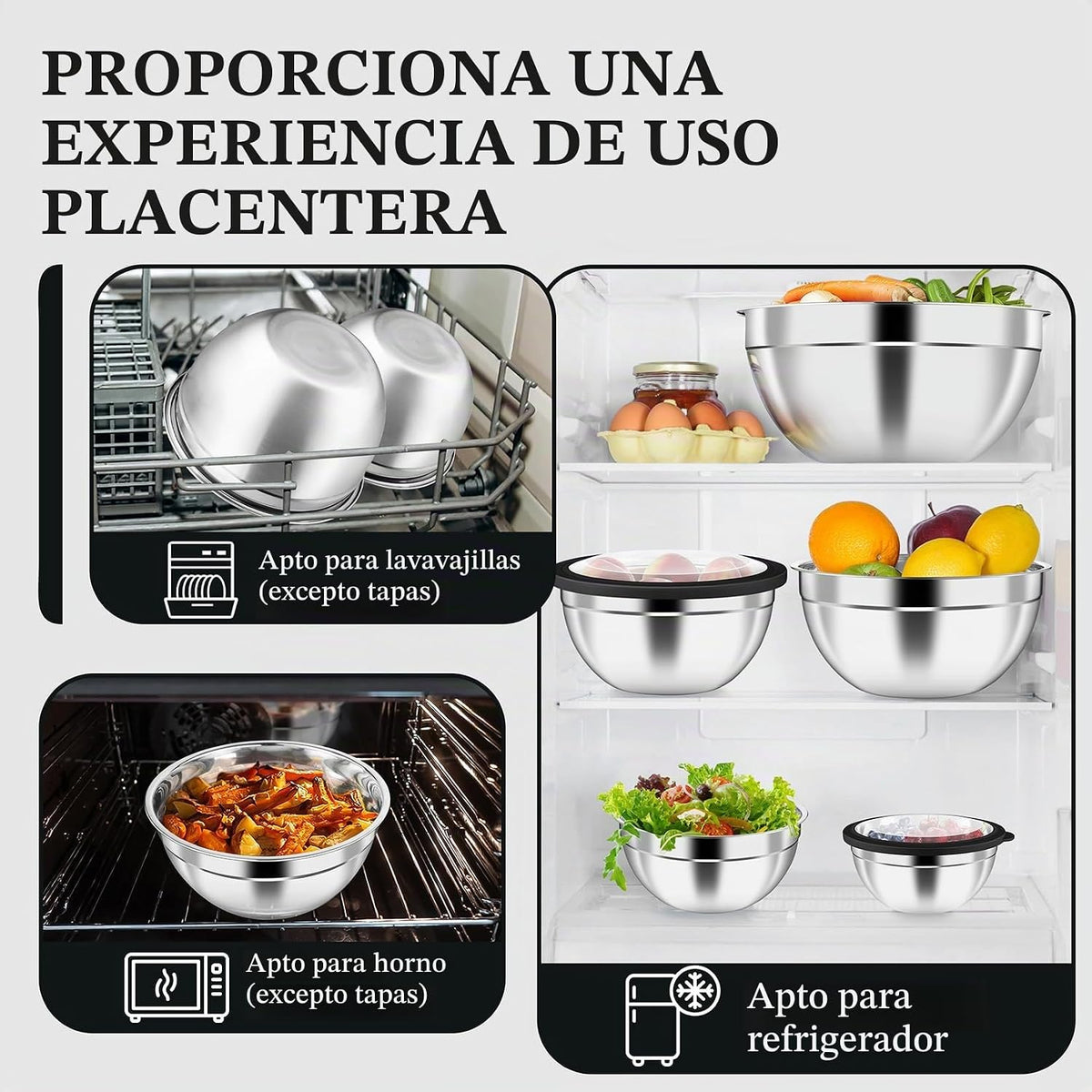 P&amp;P CHEF Juego de 5 tazones para mezclar con tapas herméticas v...