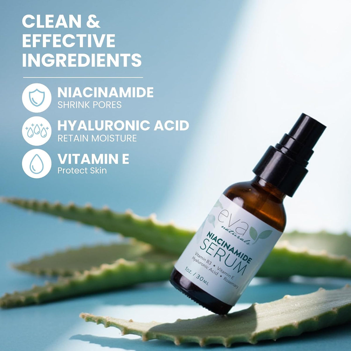 Eva Naturals Suero de niacinamida al 5% para la cara, minimizador d...