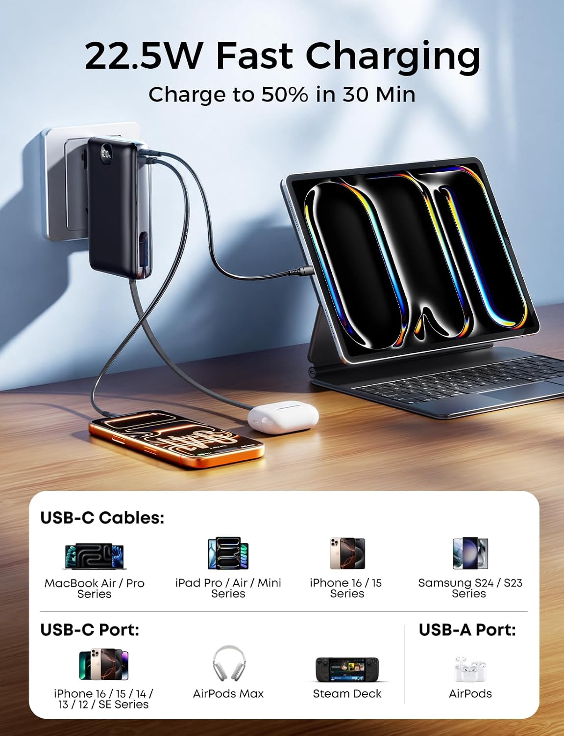 Cargador portátil Power Bank 50000mAh Capacidad masiva con enchufe...