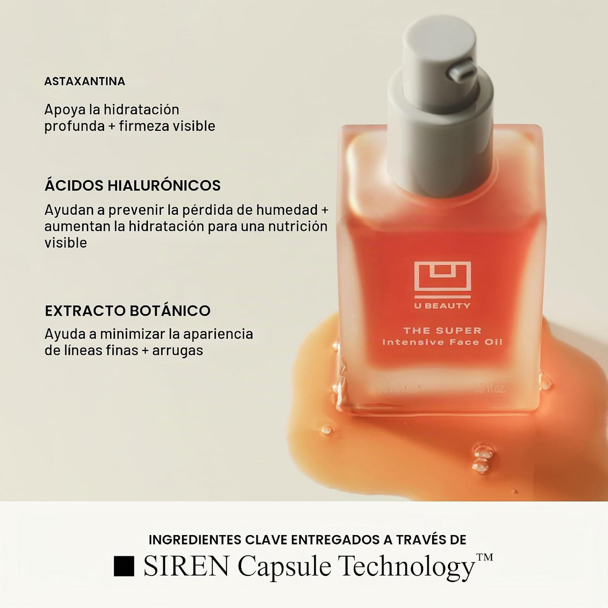 U Beauty Aceite facial súper intensivo - Hidratante de ácido hialur...