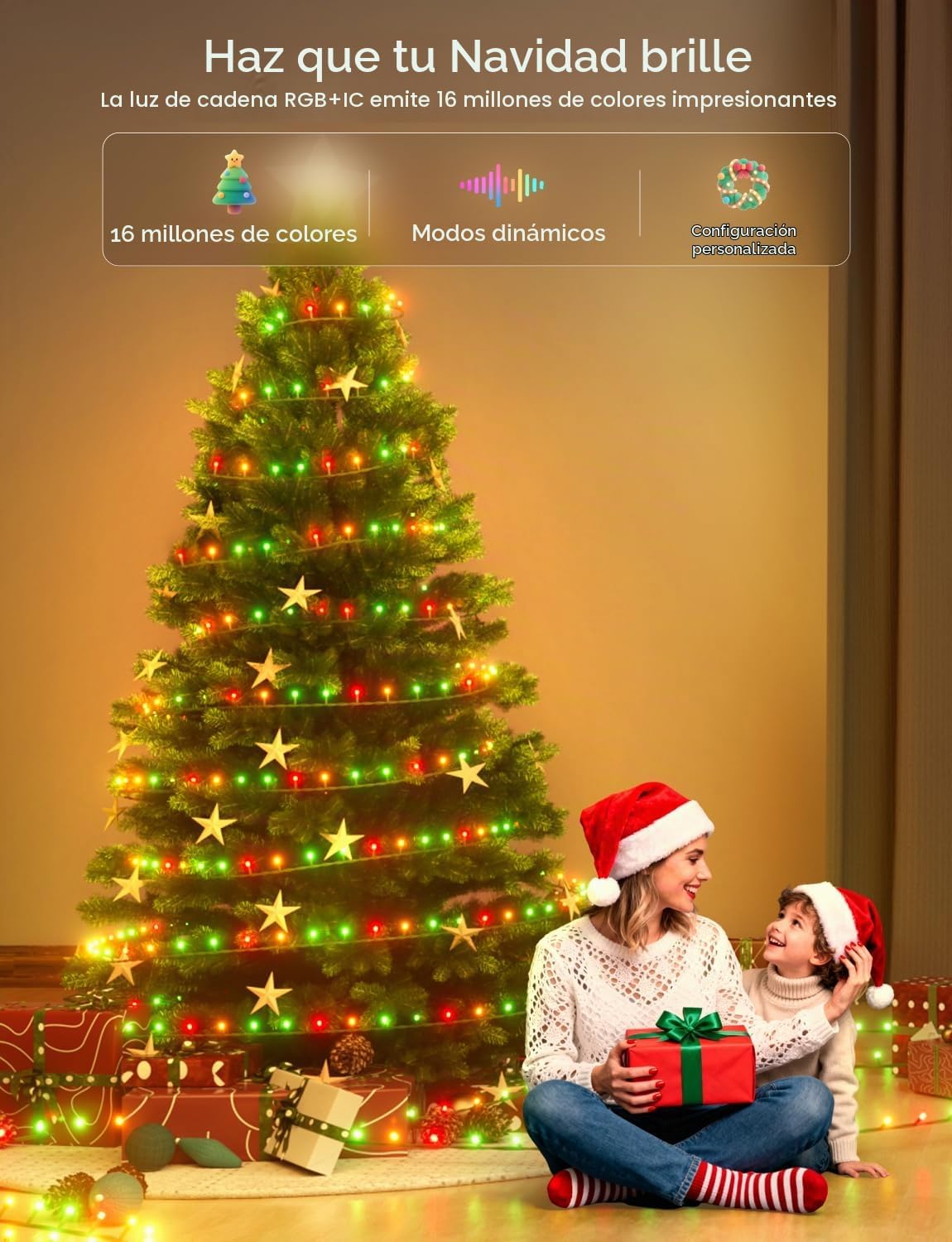 Luces de hadas inteligentes para árbol de Navidad de 98.4 pies, 300...