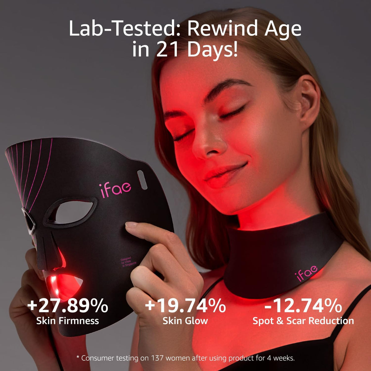IFAE Máscara de terapia de luz roja para cara y cuello con 396 LED...