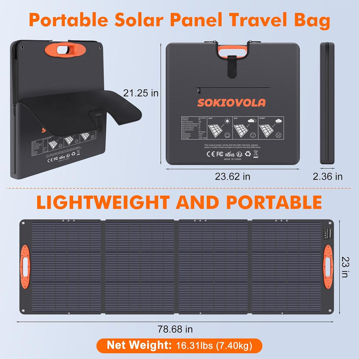SOKIOVOLA N-Type 16BB 200W Panel solar portátil para EF\/Jackery\/B...
