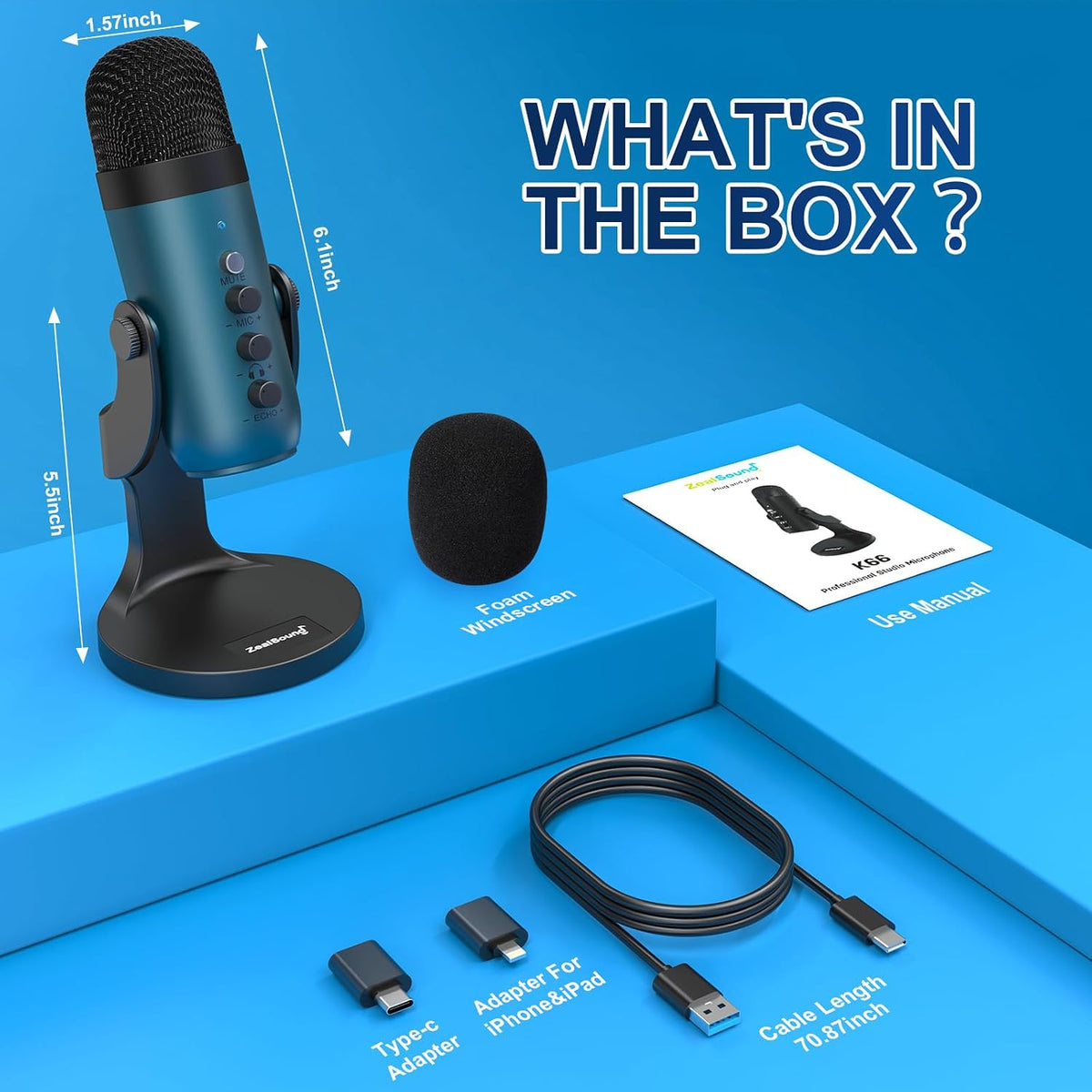 ZealSound Micrófono Podcast para PC, Micrófono USB con cancelación...