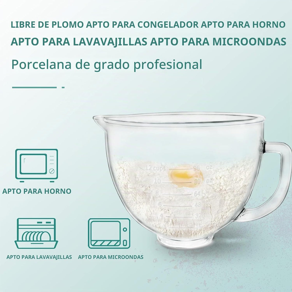 Tazón de vidrio compatible con batidora de pie KITCHENAID, 5 cuarto...