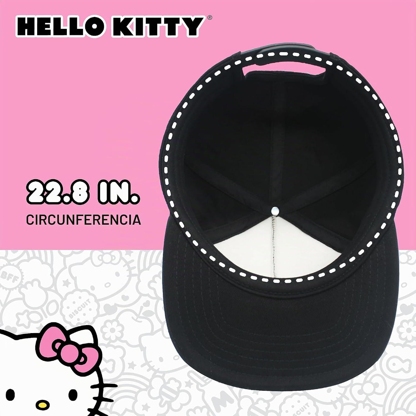 Hello Kitty Gorra de béisbol, gorra Snapback para mujer con ala pla...