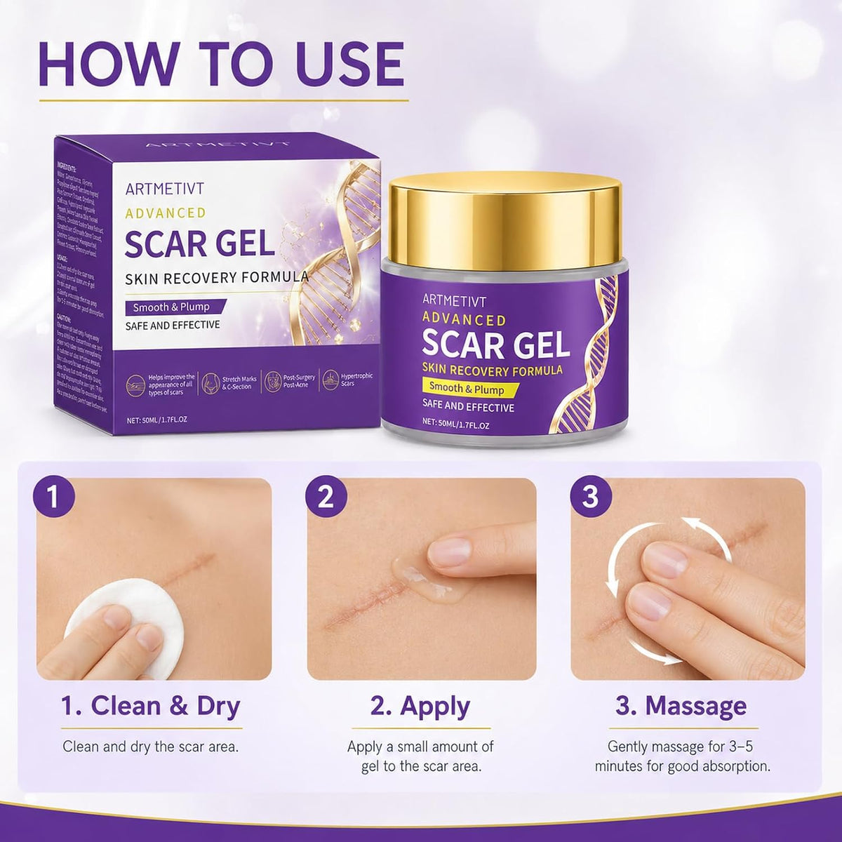 Gel de cicatriz de silicona crema para cicatrices con dimeticona pa...