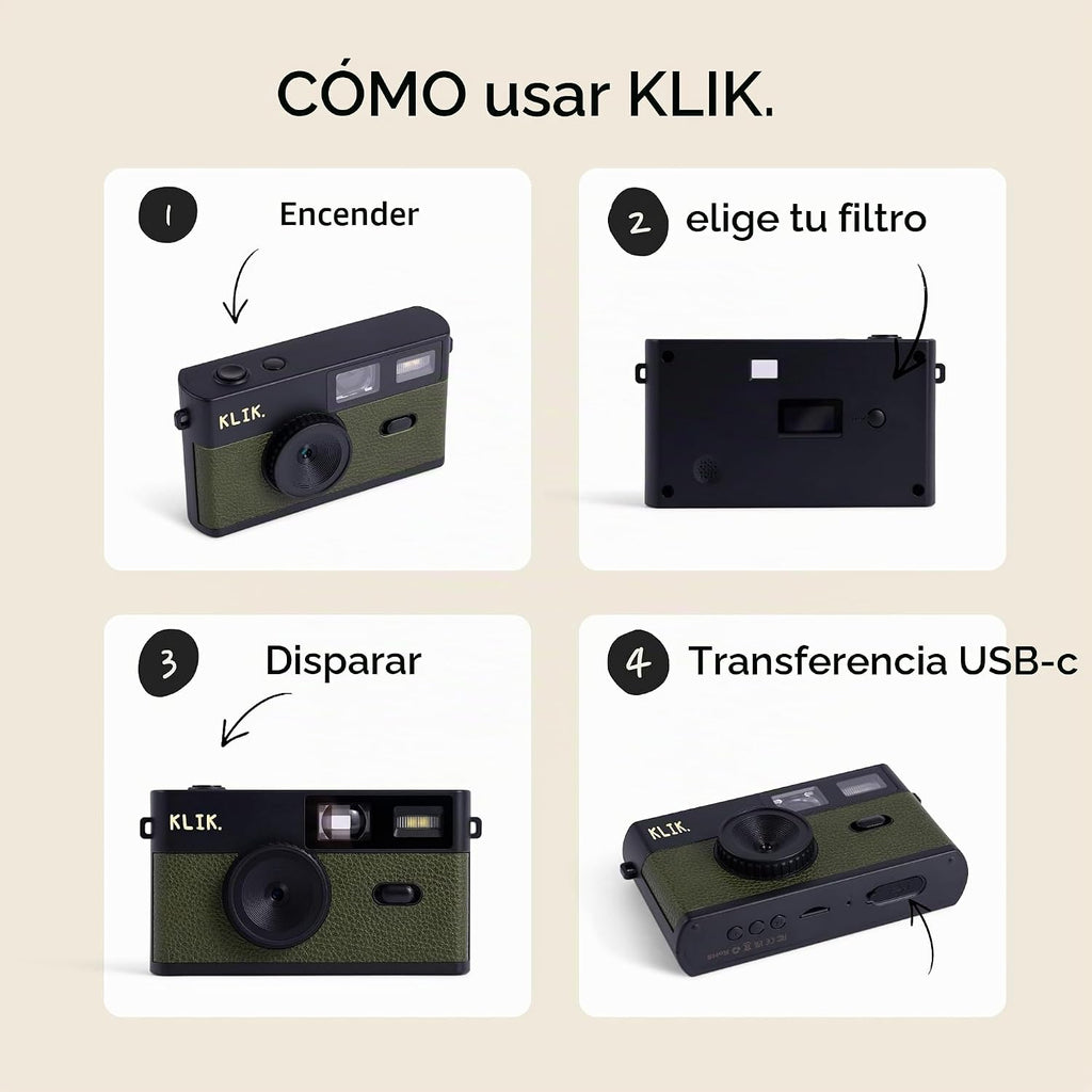 Cámara digital sin pantalla Klik | Mantente presente y captura foto...