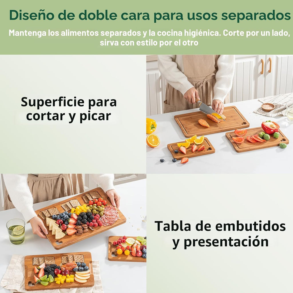 Vocvee Tabla de cortar de bambú para cocina (juego de 3), tabla de...