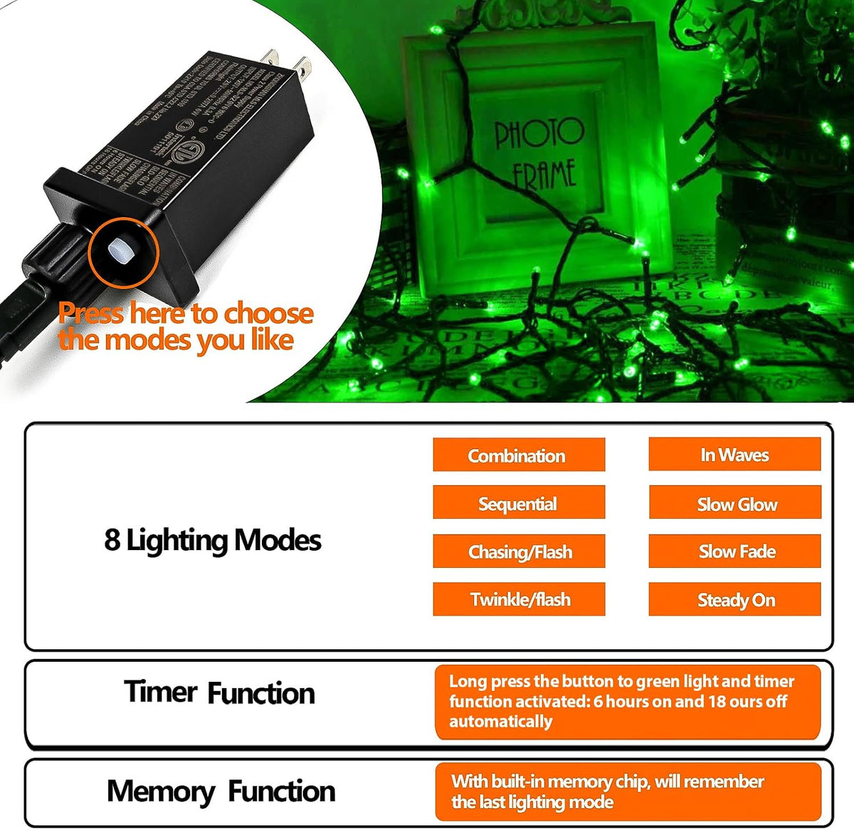 La secuencia verde extensible de la Navidad de 75,8 pies 200 LED en...