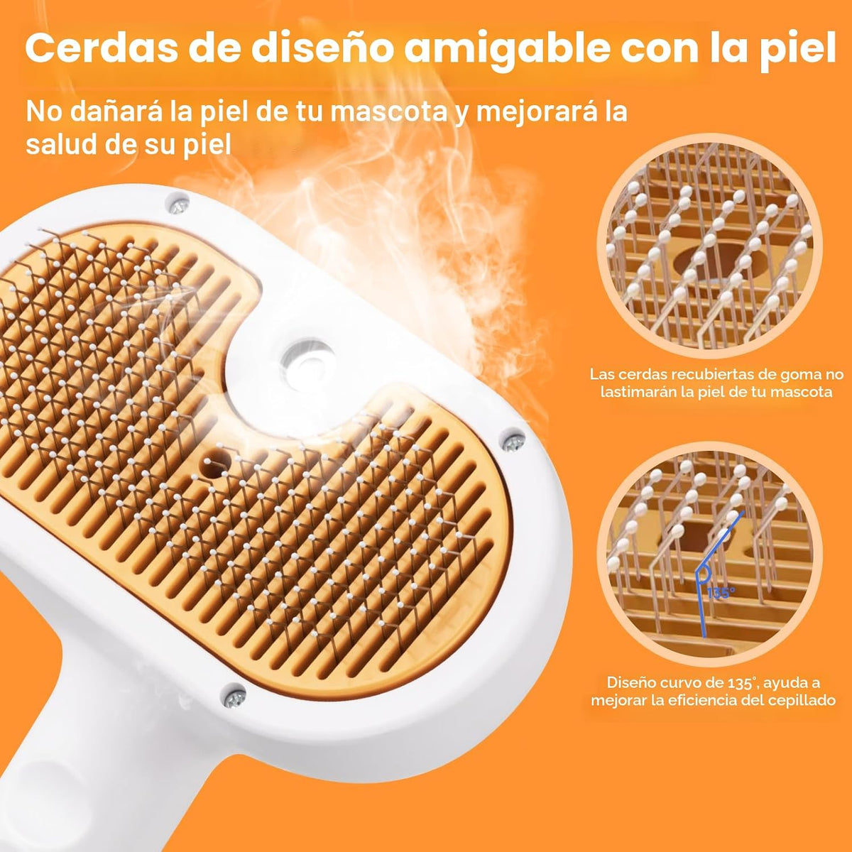 Cepillo de vapor para mascotas para perros y gatos, incluye 2 champ...