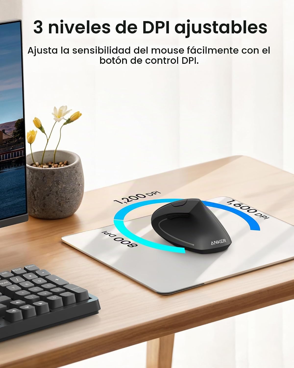 Anker Ratón óptico ergonómico vertical inalámbrico 2.4G y mouse ver...
