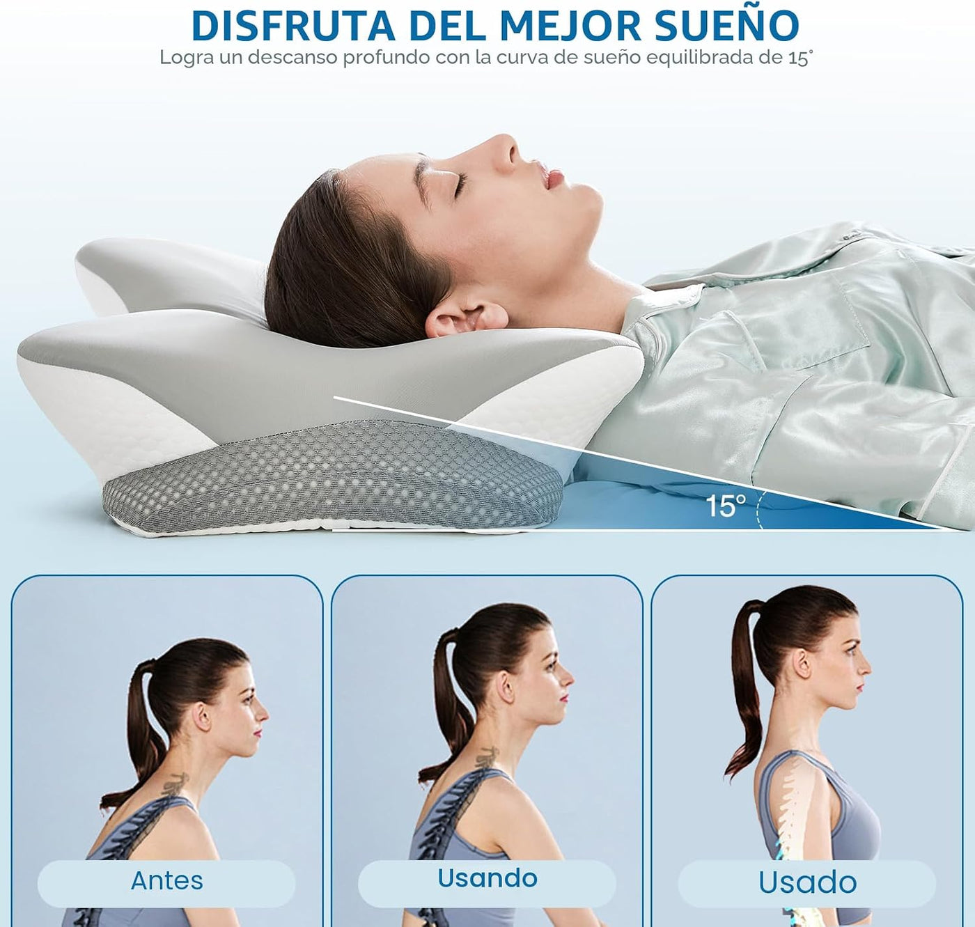 Krightlink - Almohada cervical de espuma viscoelástica ergonómica p...