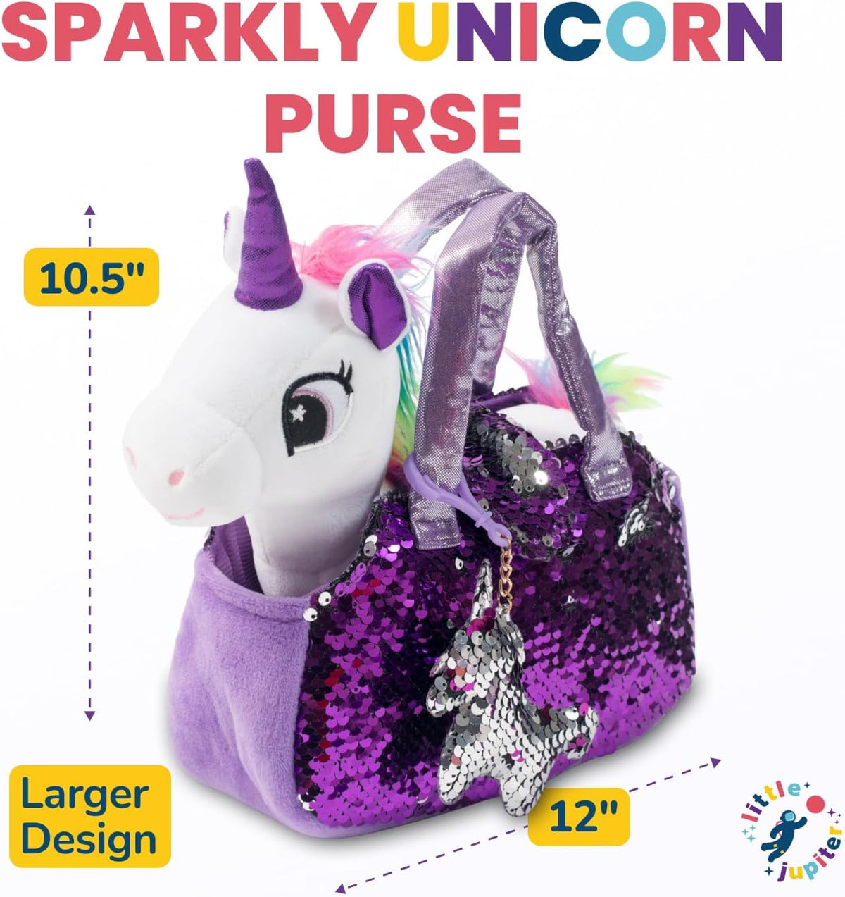 Little Jupiter Juego de unicornio de peluche color blanco con bolso...