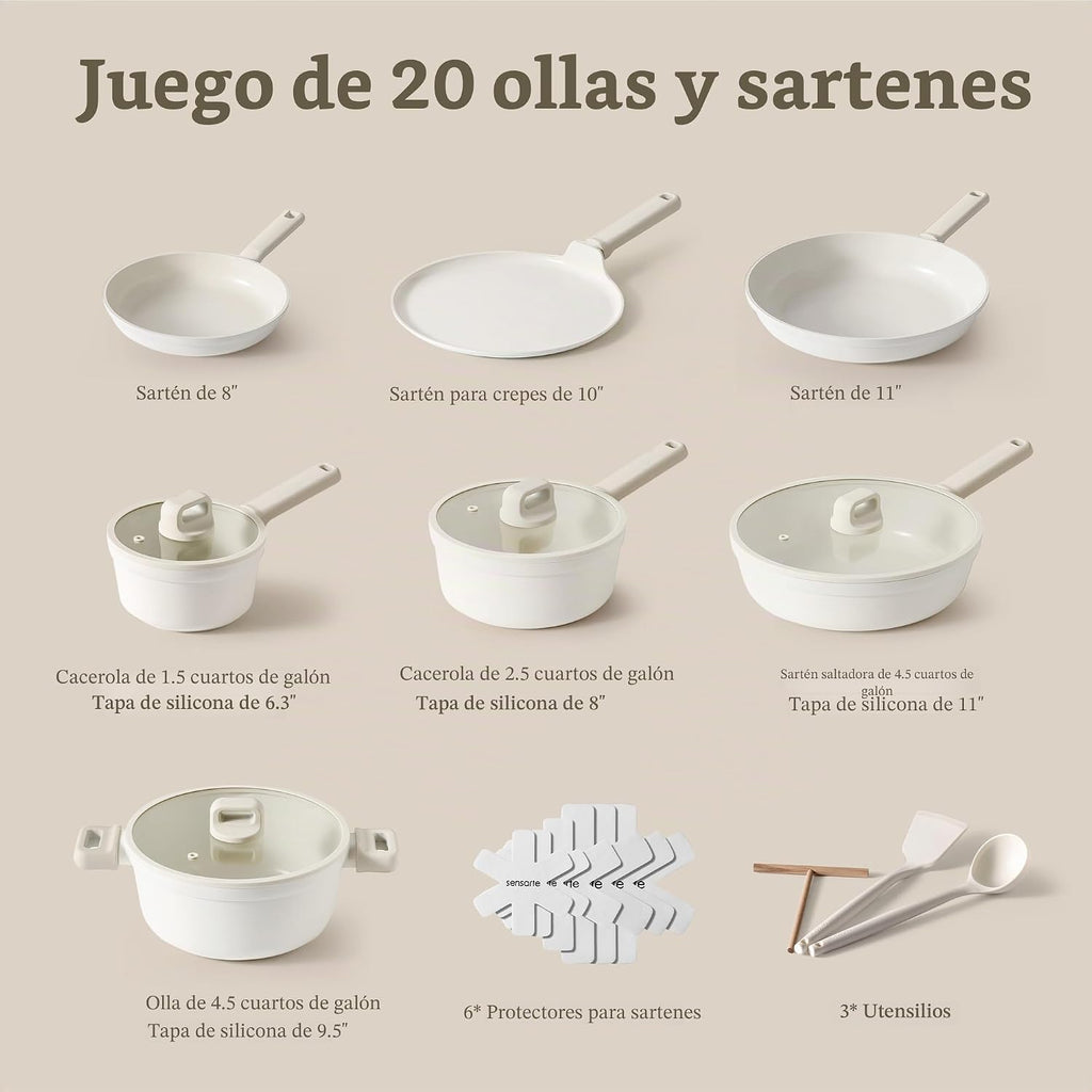 SENSARTE Juego de ollas y sartenes de cerámica antiadherentes, jueg...