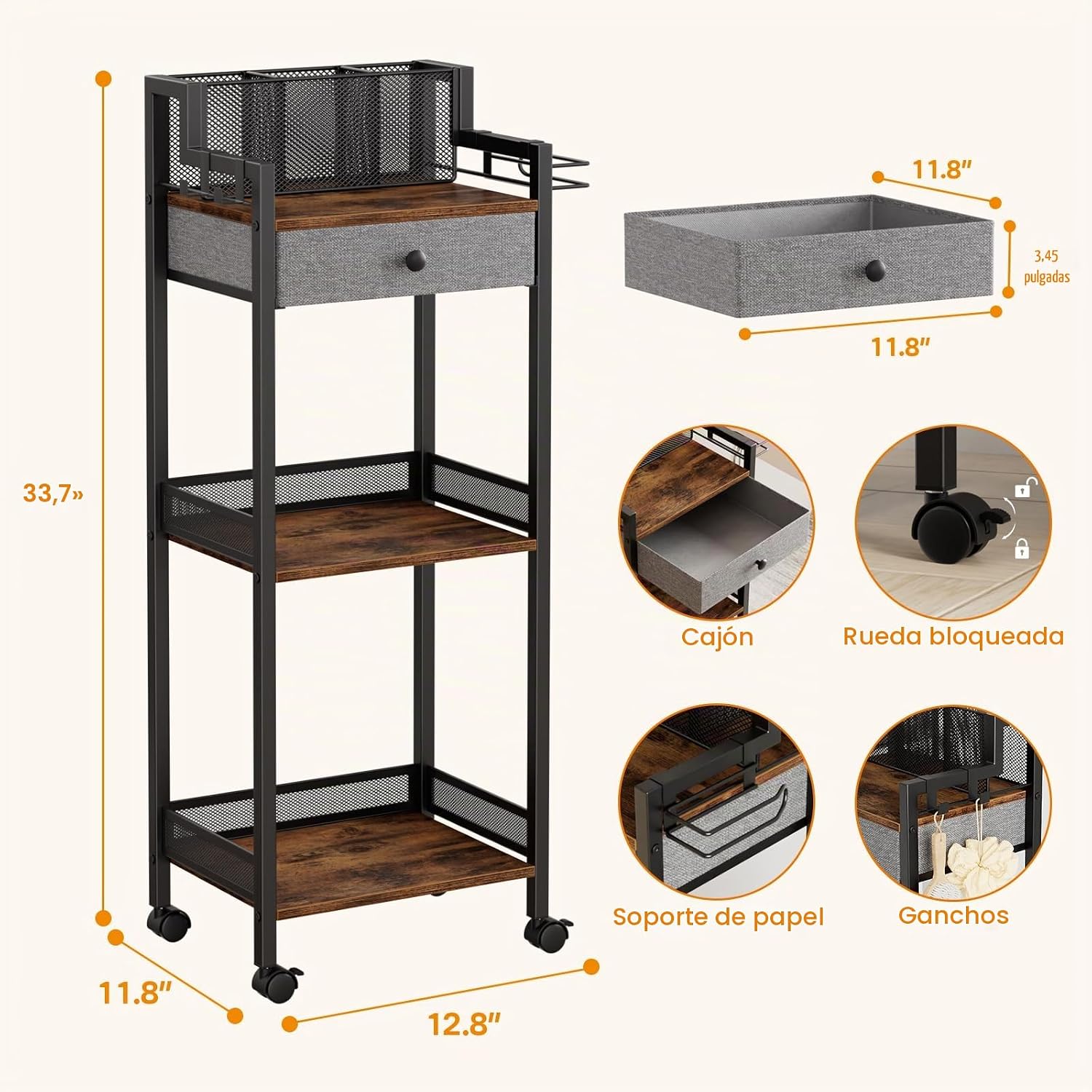 FURFUN - Soporte de baño, carrito de maquillaje con cajón para cosm...