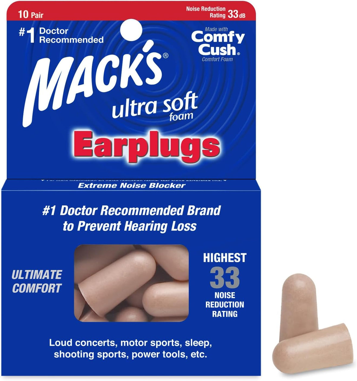 Mack's Tapones para los oídos de espuma ultra suave, 10 pares \...