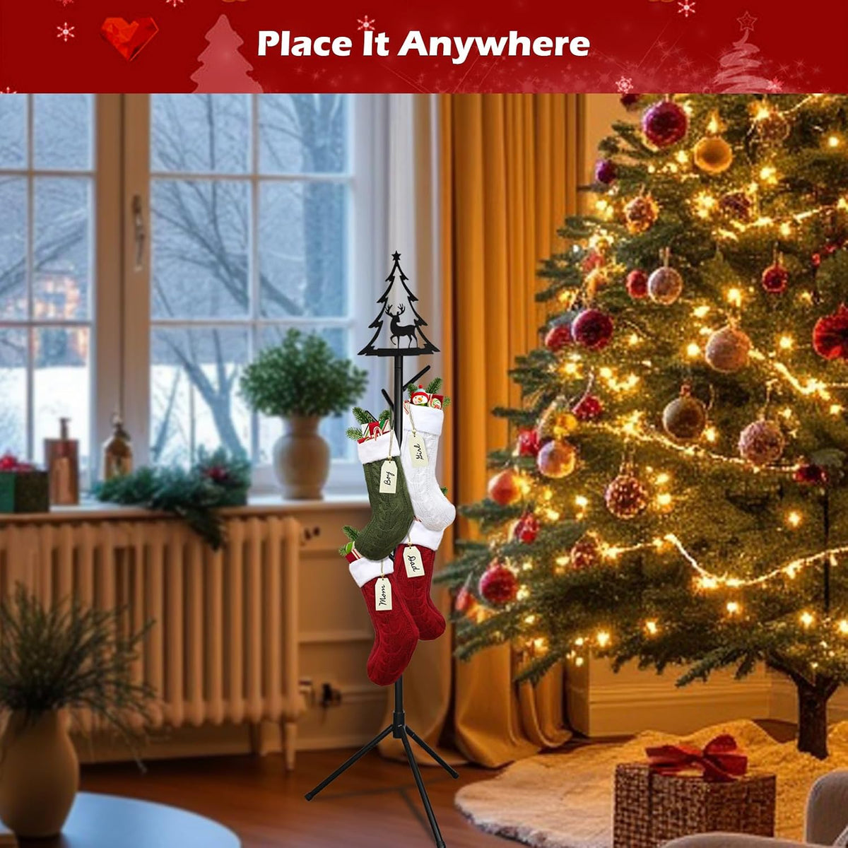 ROSE ME 200 luces LED para árbol de Navidad + soporte para calcetin...